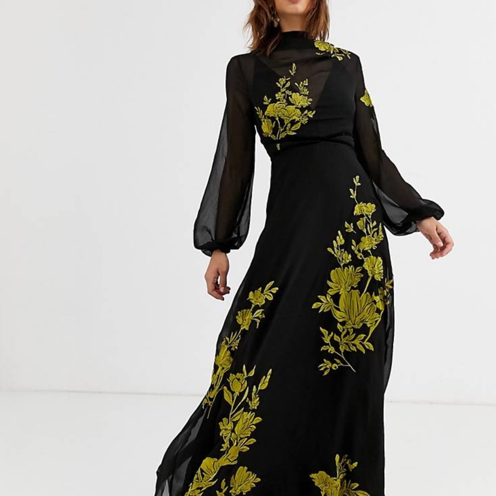 ASOS high neck embroidered long sleeve maxi dress size 4